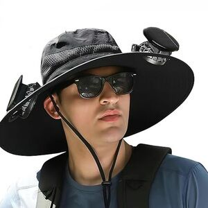 Black Wide Brim Hat with Fans